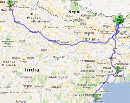 Route Plan for Highlights of Bengal & Orissa